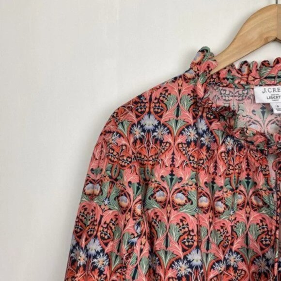 NWT J.Crew x Liberty S Blouse Floral May Nouveau Print Red Pink Tie-Neck - Picture 6 of 13